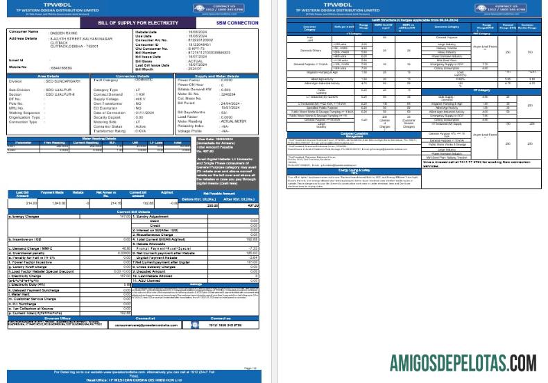 para download ÍNDIA TPWODL Business Utility Bill Word e modelo PDF